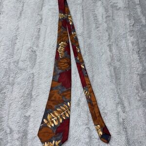 George Machado Mens Silk Tie Brown autumn leaf Made in USA 4"